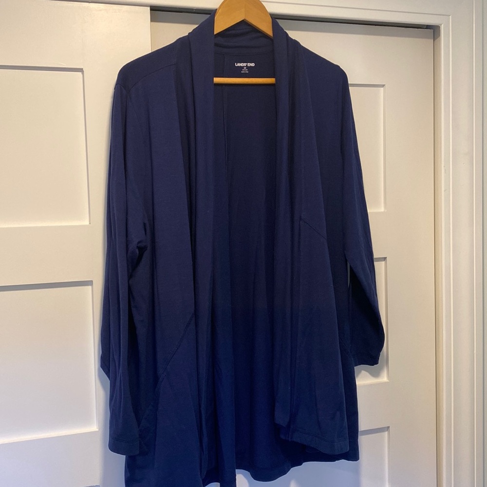 Lands End Outfitters Women 2X Cardigan Sweater Waterfall Open Front Navy